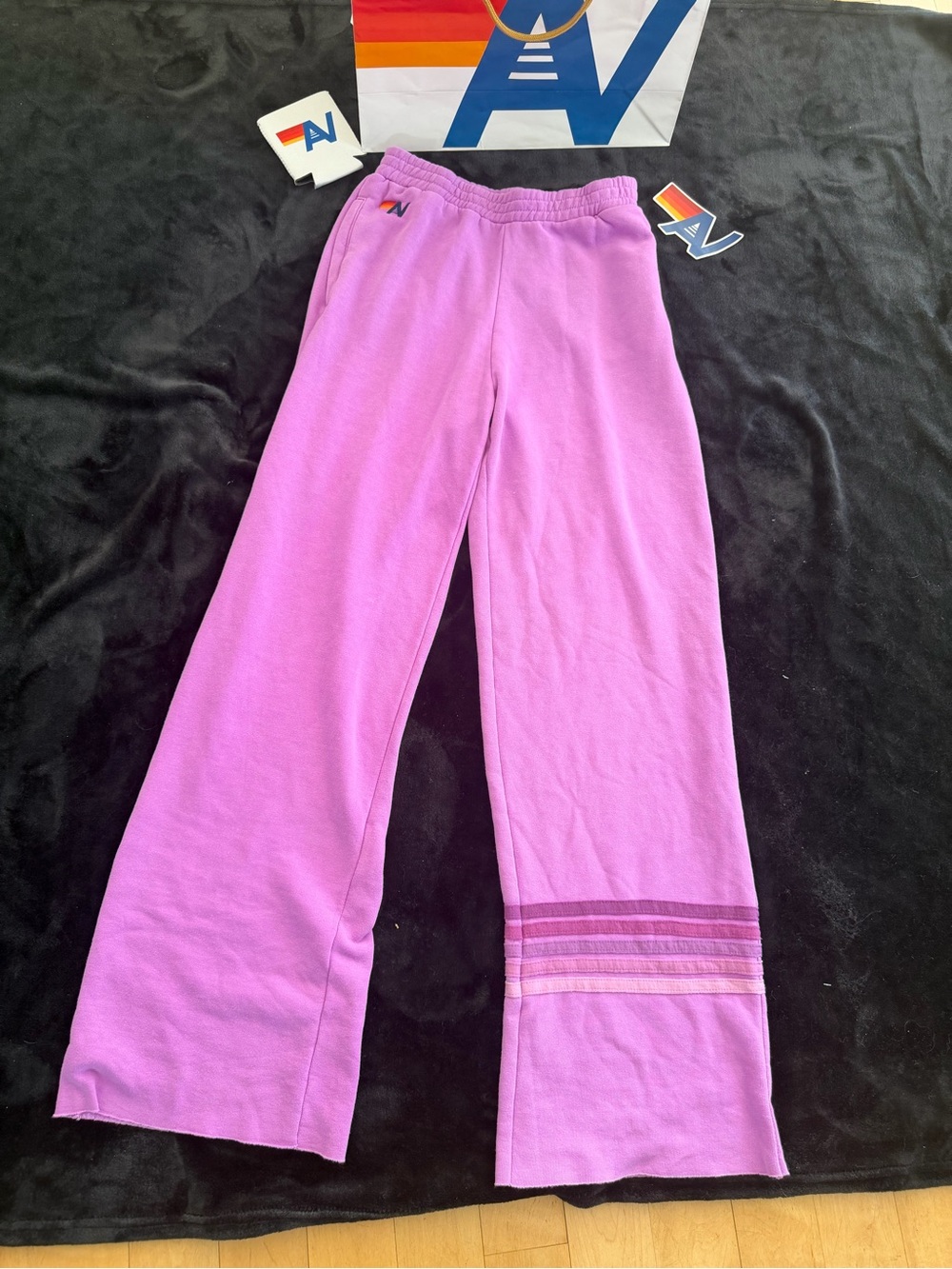 Aviator Nation NWT Rugby Stitch Wide Leg Sweatpants Neon Purple Medium